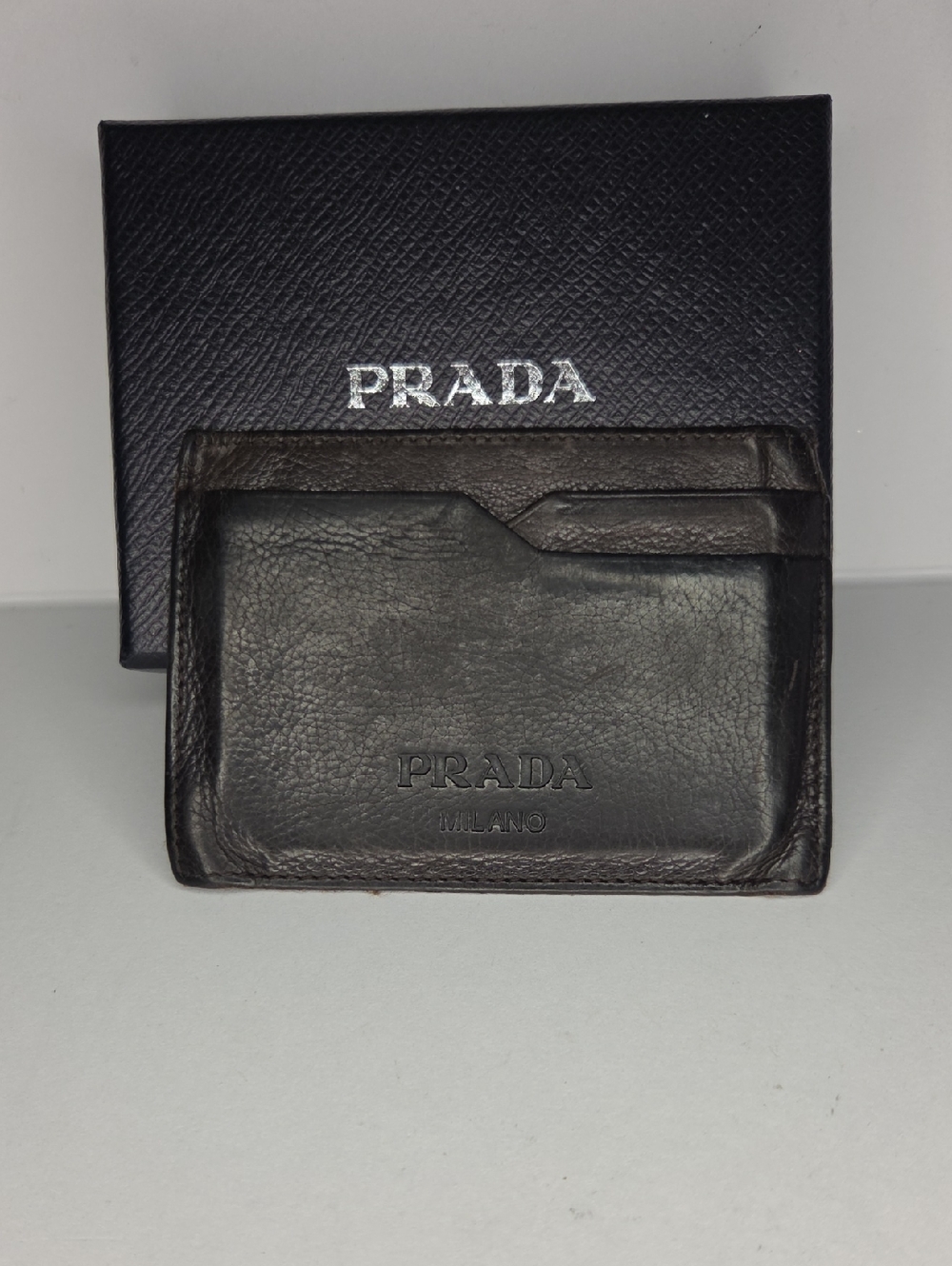 Prada Dark Brown Leather Card Holder W/Box